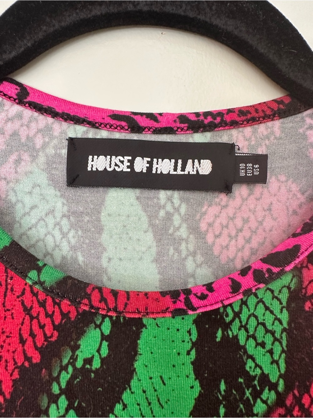 House of Holland Snake Print Pink Green Dress Sleeveless Jersey Bodycon Sz 6 - Picture 3 of 6
